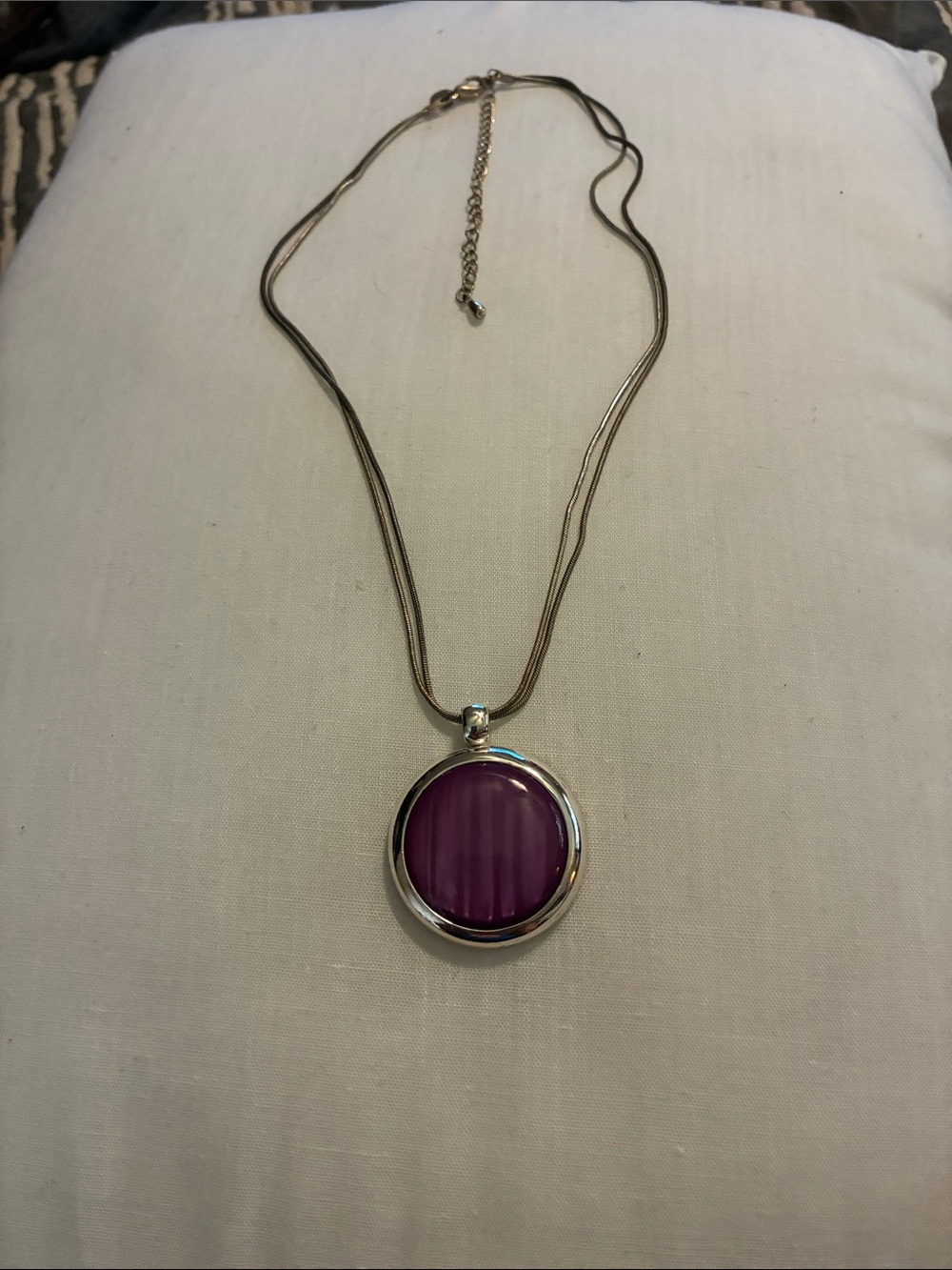 Silver-Tone Necklace with Purple Round Pendant